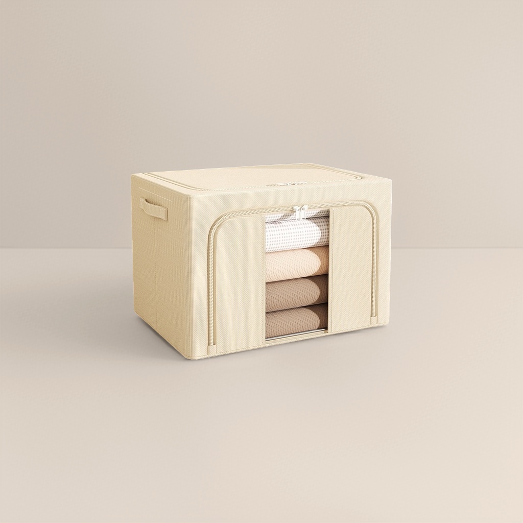 Beige fabric storage box, thickened foldable home organizing box, large-capacity storage box Application Scenario