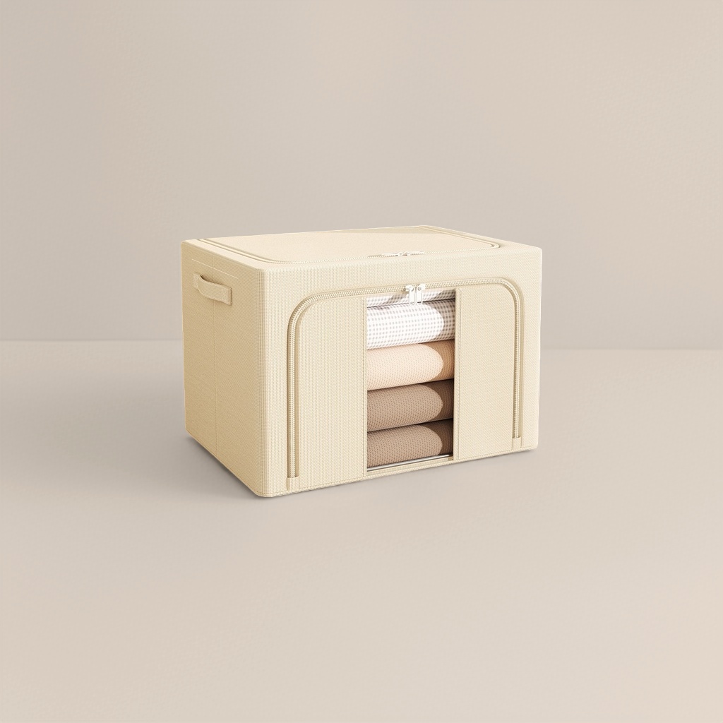 Beige fabric storage box, thickened foldable home organizing box, large-capacity storage box