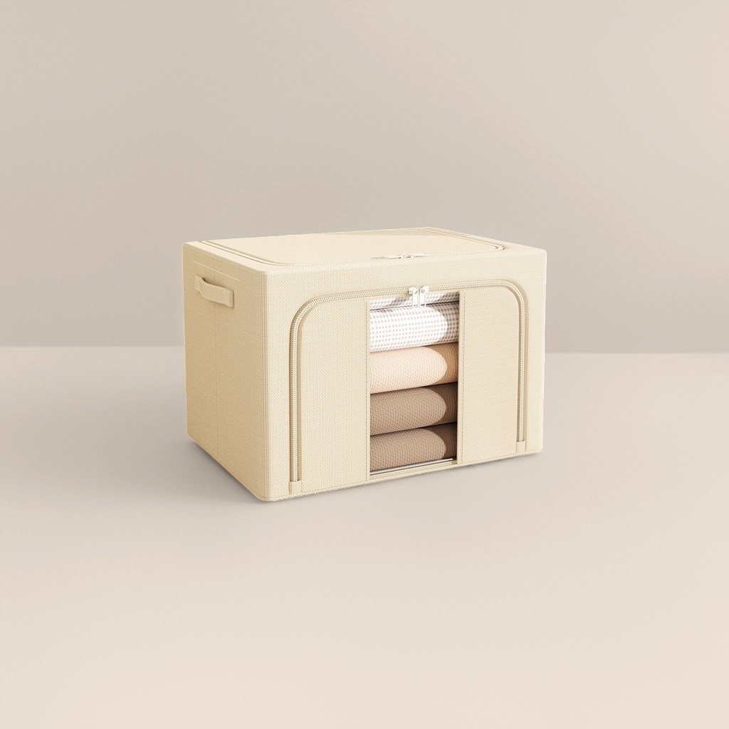 Beige fabric storage box, thickened foldable home organizing box, large-capacity storage box details Picture