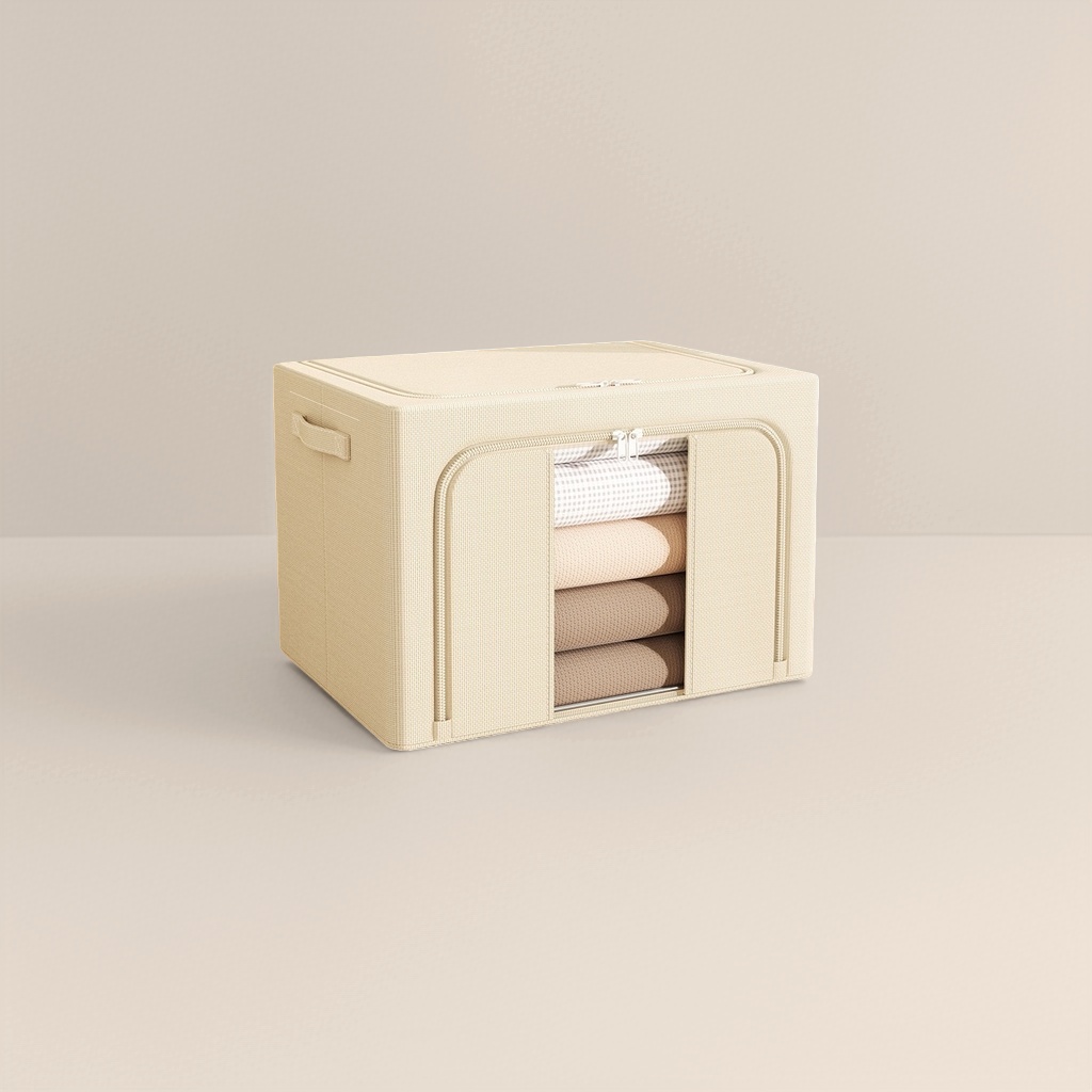 Beige fabric storage box, thickened foldable home organizing box, large-capacity storage box Specification image