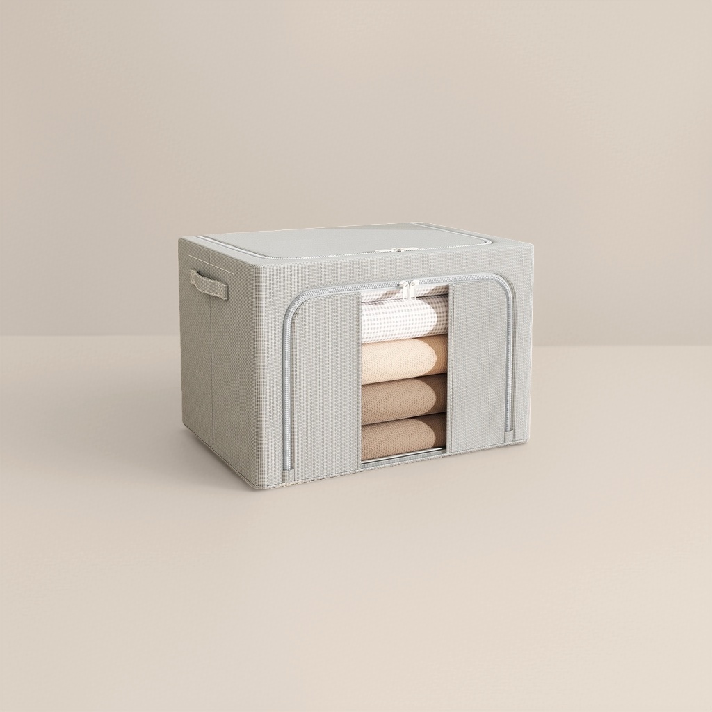 The large-capacity grey checkered fabric storage box is suitable for both bedrooms and living rooms