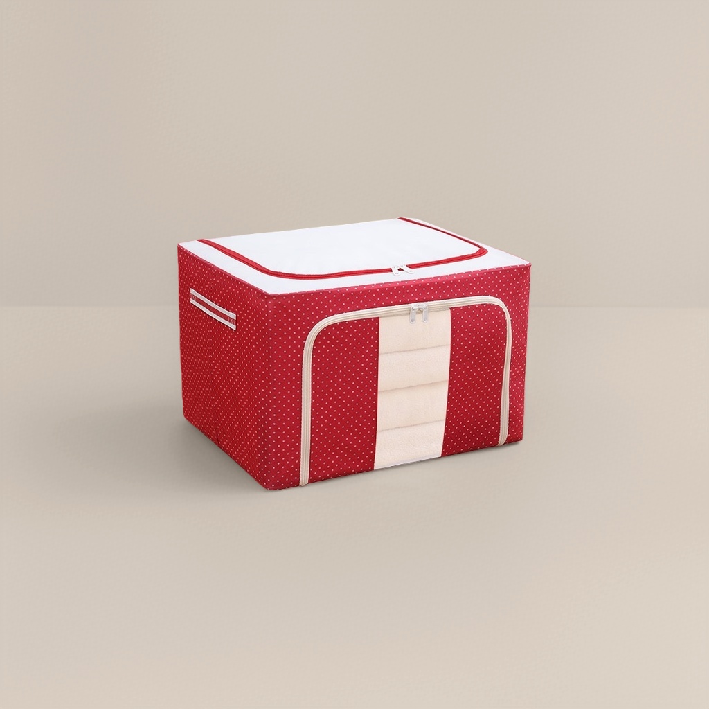 The red polka dot storage box is made of thickened PP material and has a large capacity. It can be stacked for household storage boxes