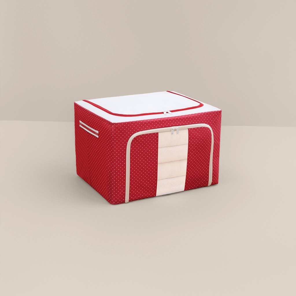 The red polka dot storage box is made of thickened PP material and has a large capacity. It can be stacked for household storage boxes Application Scenario