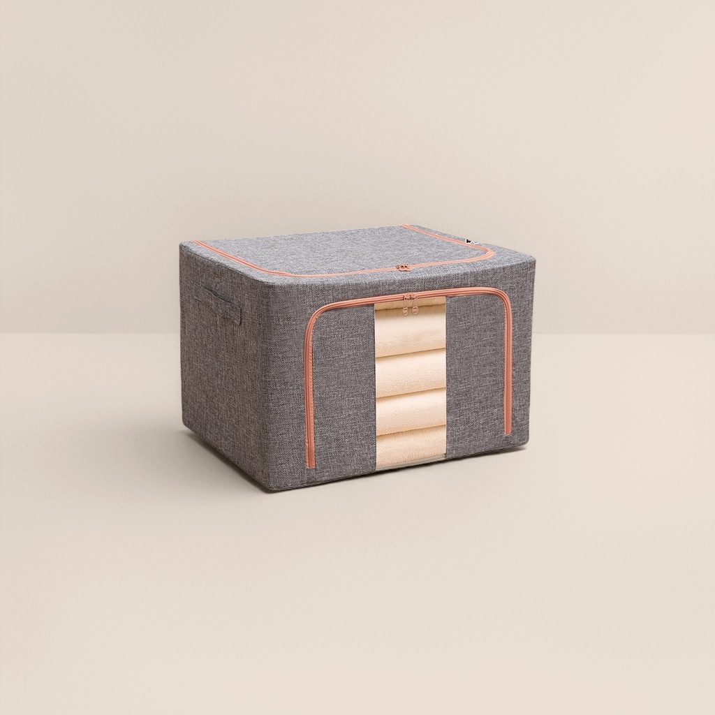 Dark grey cotton and linen fabric storage box, large-capacity household organization and storage box details Picture