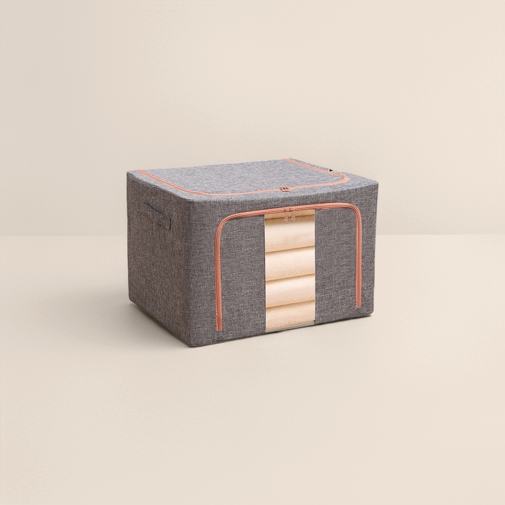 Dark grey cotton and linen fabric storage box, large-capacity household organization and storage box