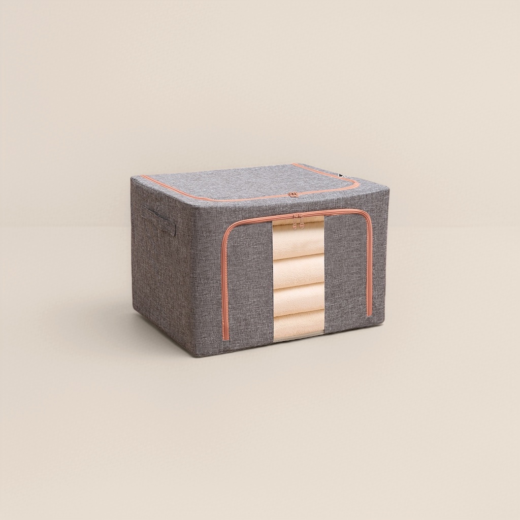 Dark grey cotton and linen fabric storage box, large-capacity household organization and storage box Specification image