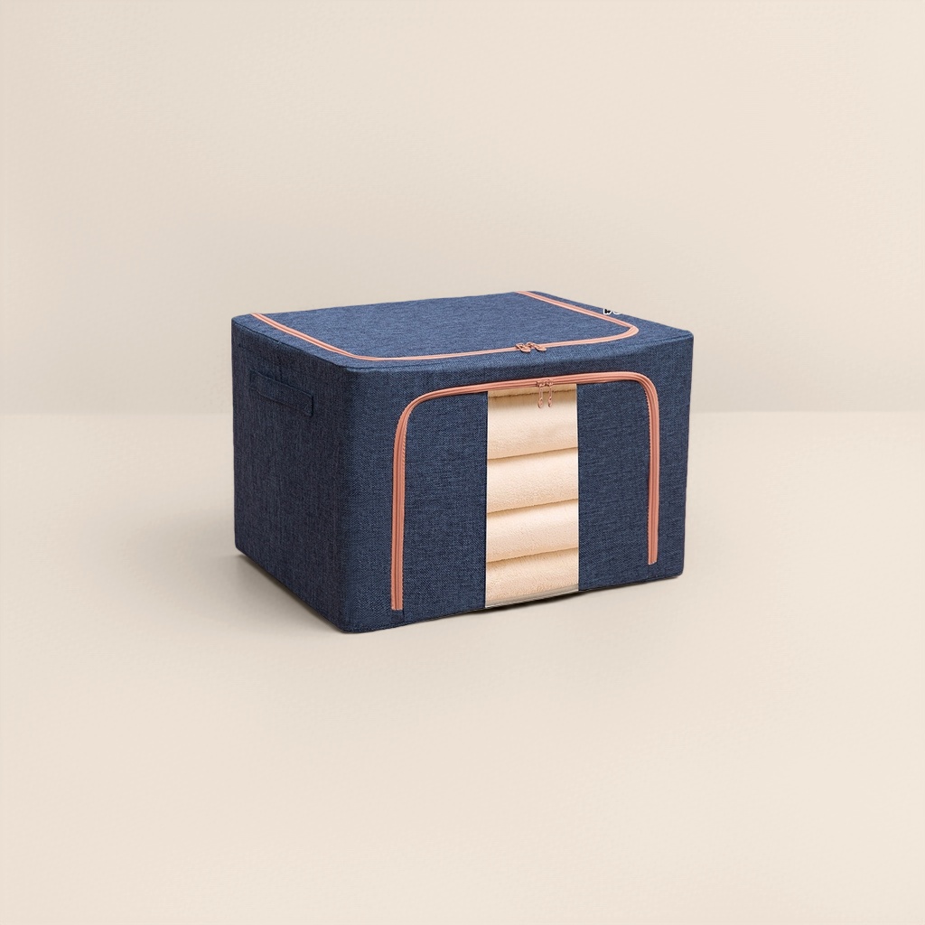 Navy blue cotton and linen storage box, large-capacity household organization and storage box Application Scenario