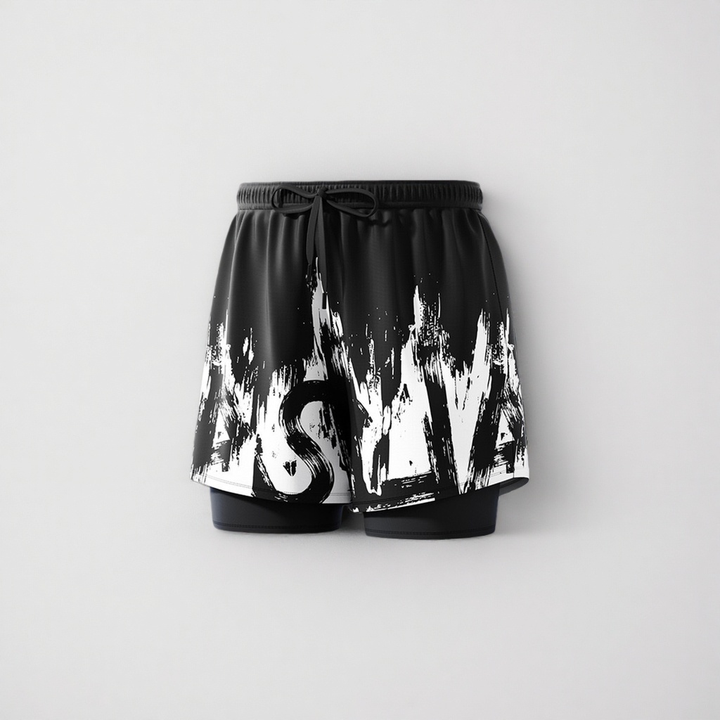 Black and white ink-wash pattern sports shorts, quick-drying and breathable, men's and women's summer casual fitness shorts Application Scenario