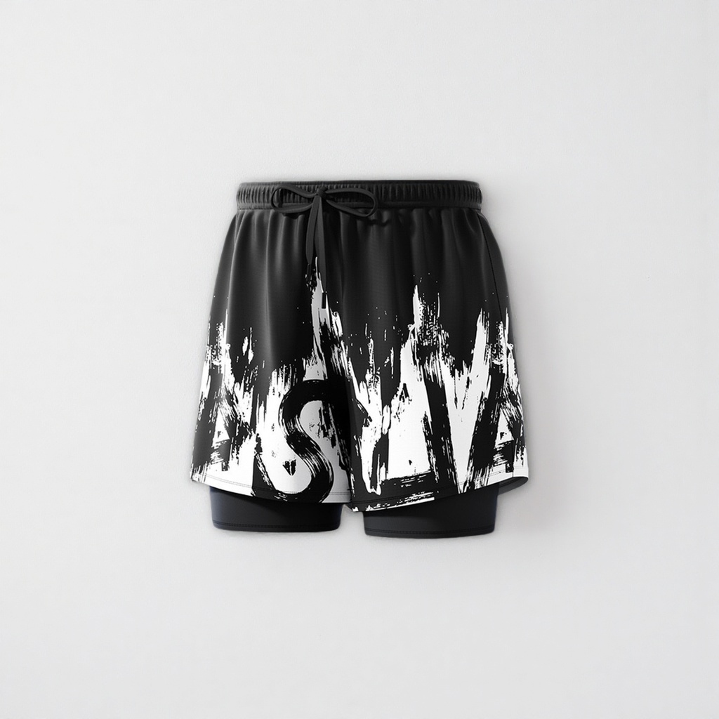 Black and white ink-wash pattern sports shorts, quick-drying and breathable, men's and women's summer casual fitness shorts Specification image