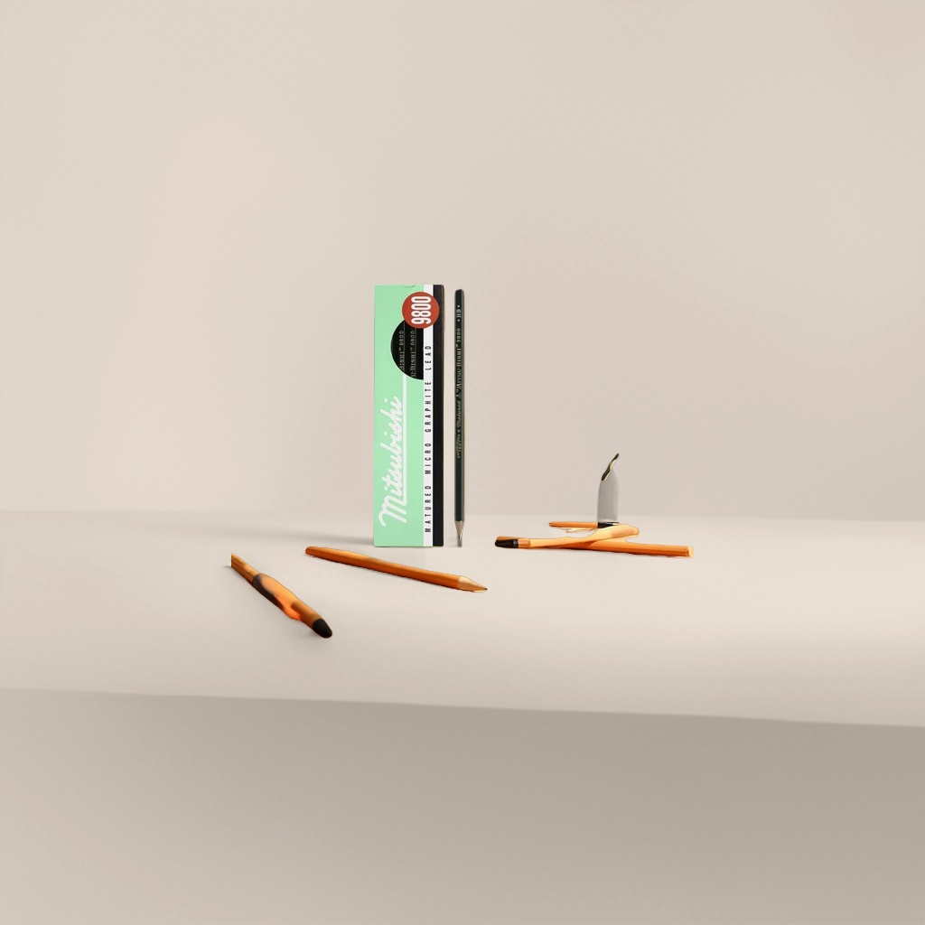 The student stationery is simple and practical with a green-packaged pencil case and a black and orange pencil set