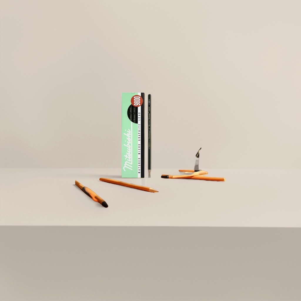 The student stationery is simple and practical with a green-packaged pencil case and a black and orange pencil set details Picture
