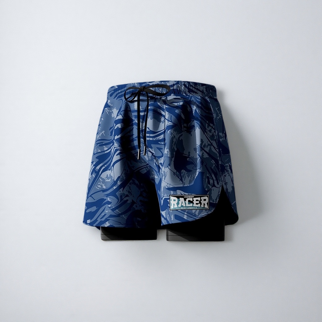 Blue camouflage pattern sports shorts, quick-drying and breathable, men's and women's summer casual fitness shorts details Picture