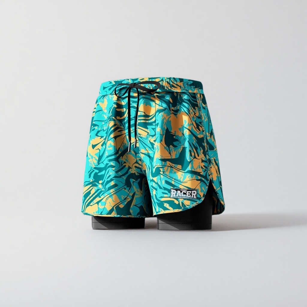 Blue, green and yellow abstract pattern sports shorts for both men and women, quick-drying and breathable casual shorts Application Scenario