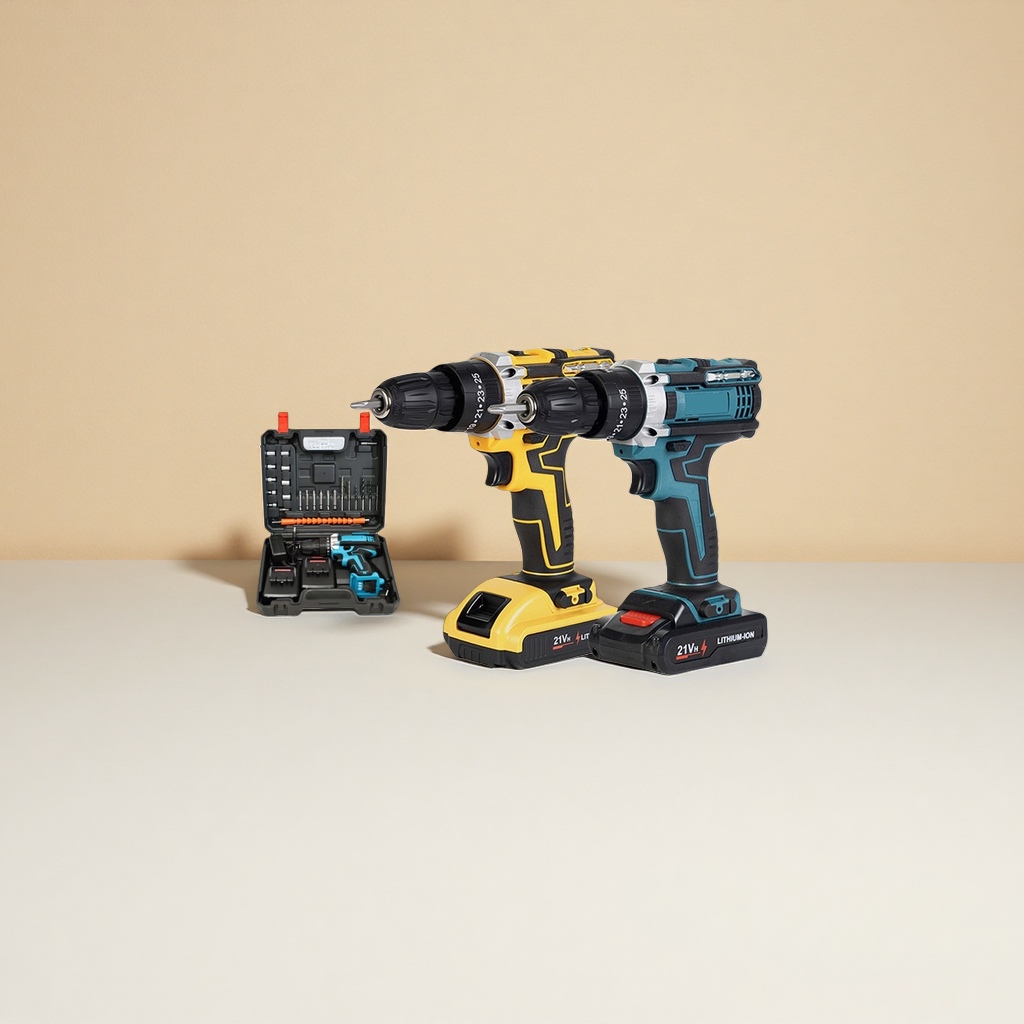 Yellow and blue multi-functional electric drill, household lithium battery rechargeable drilling screwdriver details Picture