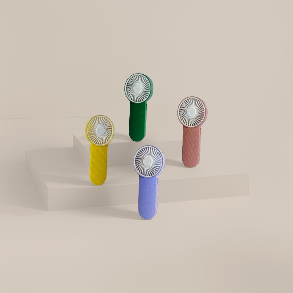 The colorful mini handheld fan is compact, portable, silent, and can be charged via USB for cooling in summer