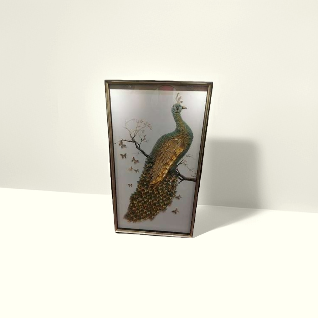 绿色孔雀刺绣画手工装裱挂画客厅卧室装饰画
