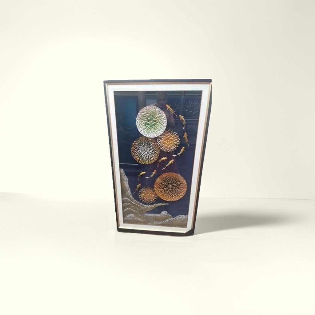 金色鱼群圆形纹理装饰画 现代简约客厅卧室挂画