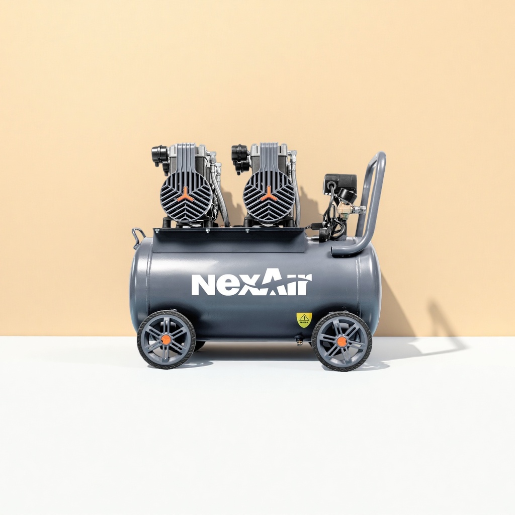 NexAir UODI罗迪灰色无油低音空压机双气缸50L铝罐带轮子手柄