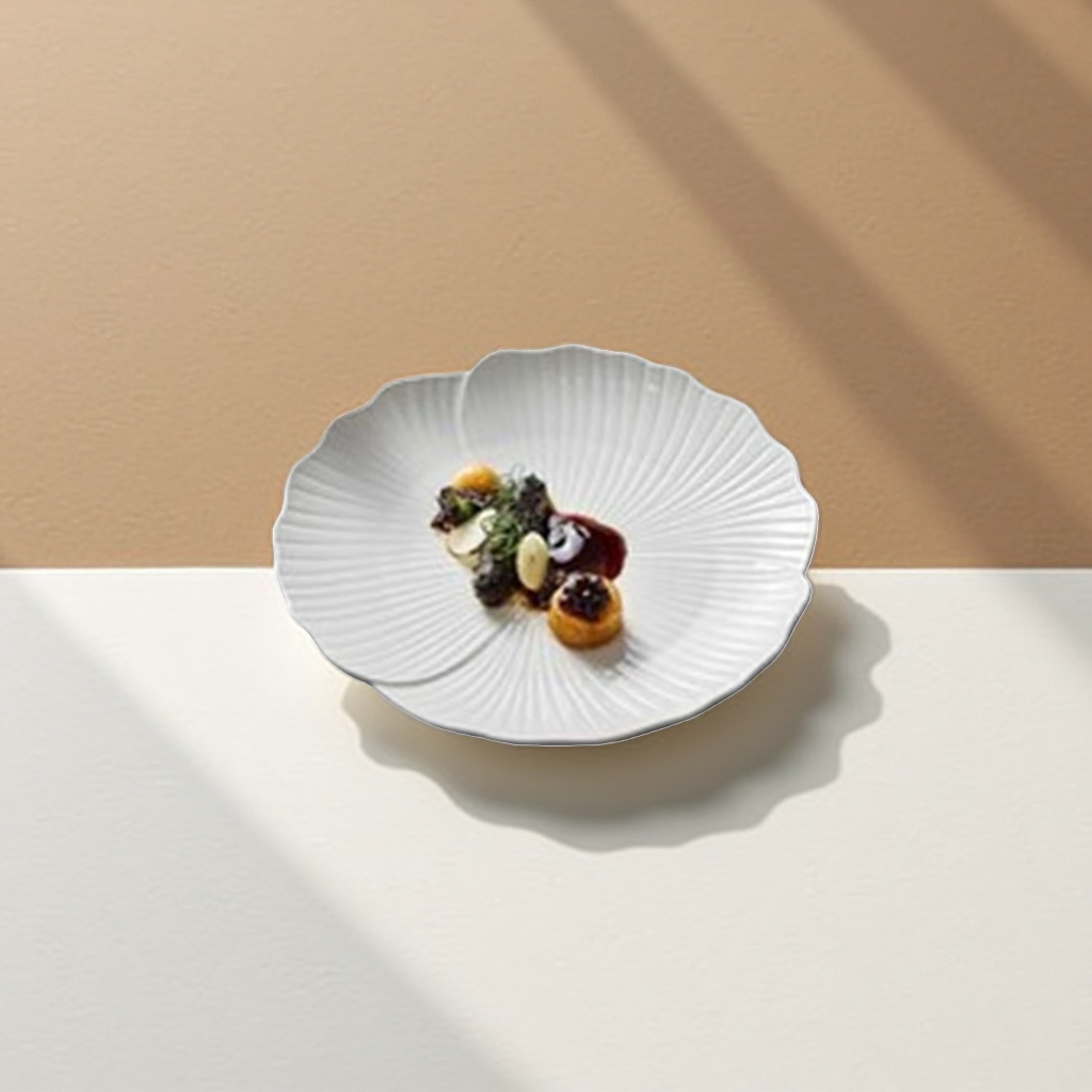 白色花瓣形盘子 12英寸盛放精致餐点家用陶瓷餐具