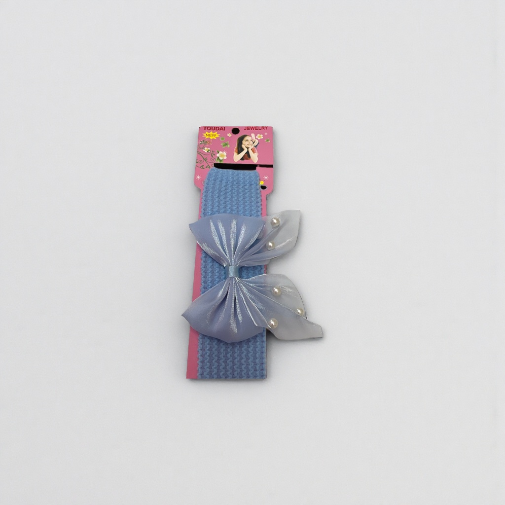A fashionable and versatile adult headpiece for girls decorated with a blue hair band and pearl bows details Picture