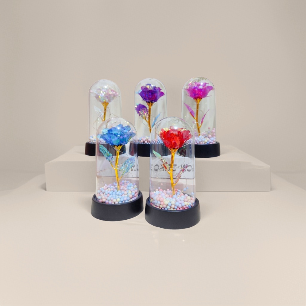 彩色玻璃罩玫瑰花摆件创意家居装饰工艺品