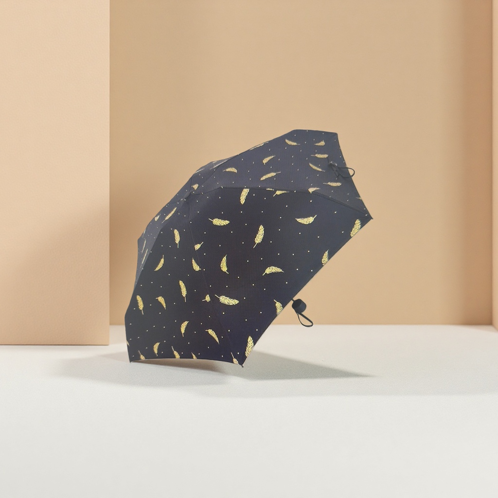 黑色羽毛图案雨伞 时尚防雨晴雨两用轻便折叠