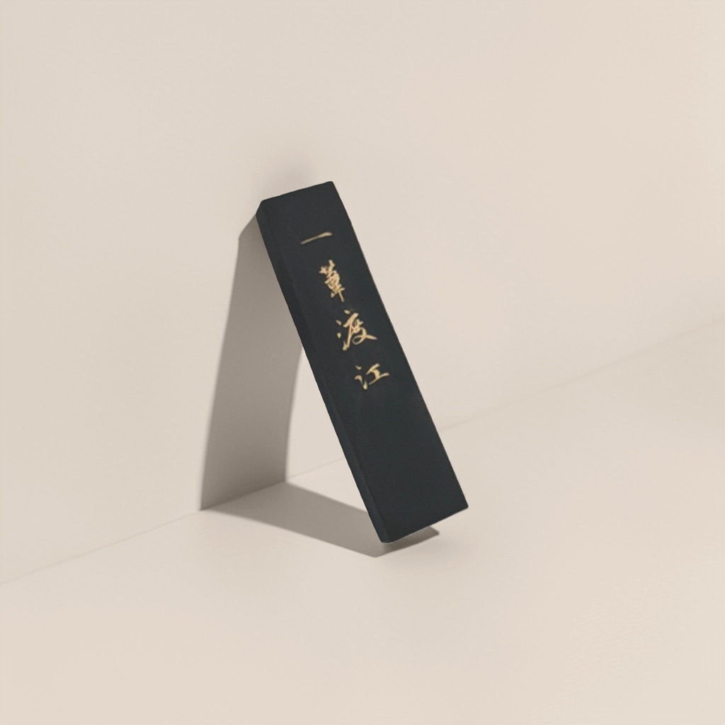 A set of ink writing tools for calligraphy practice with black ink strips and wooden bases Application Scenario