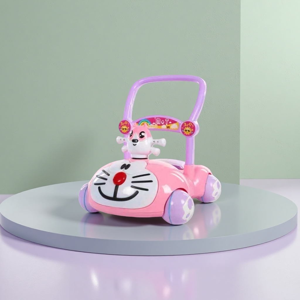 Color rosa doraemon forma baby andador portabebés altura ajustable reposabrazos de seguridad details Picture