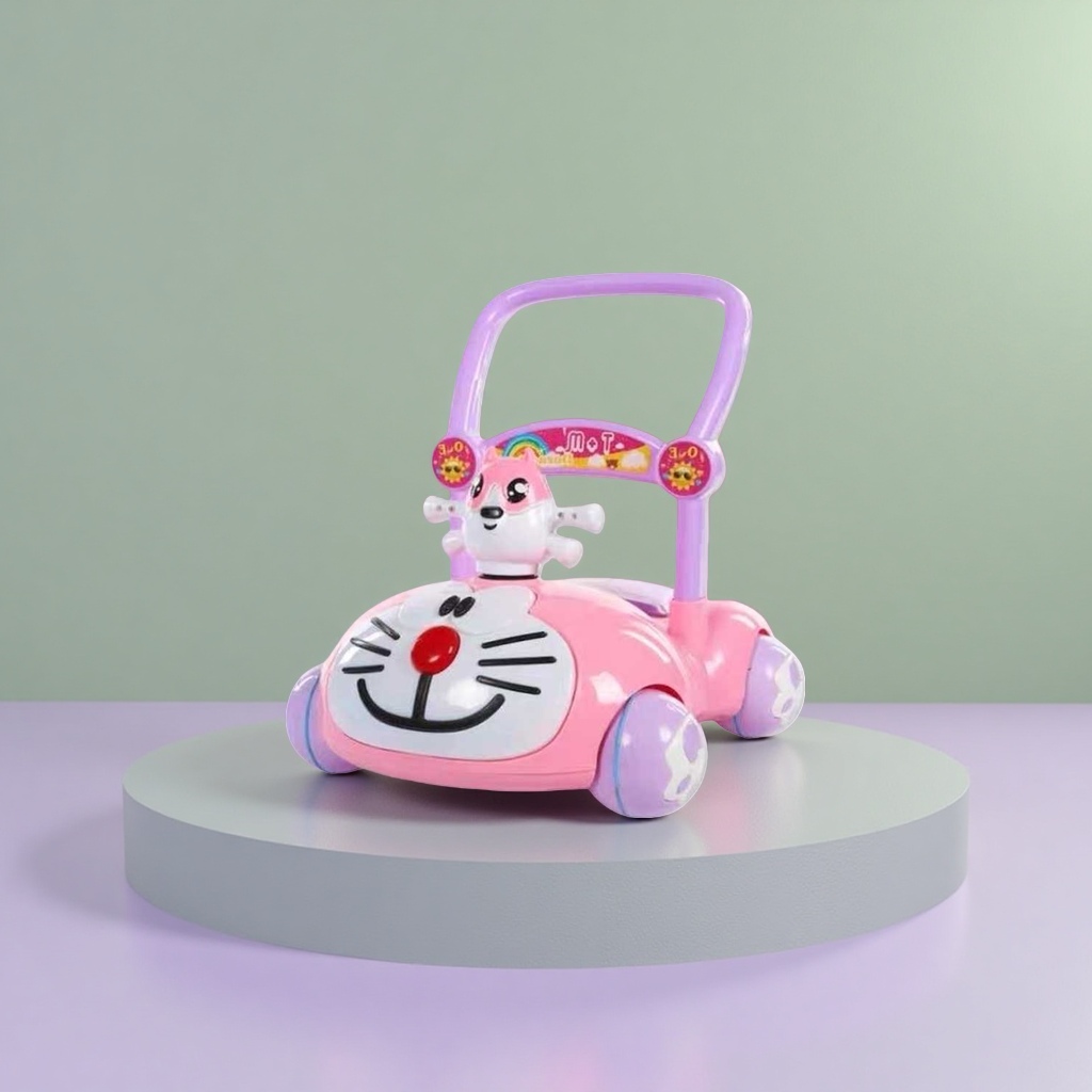 Color rosa doraemon forma baby andador portabebés altura ajustable reposabrazos de seguridad Specification image