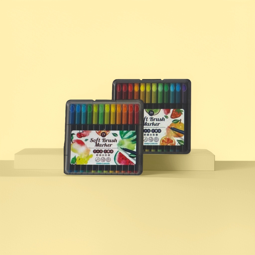 Black plastic box of soft-tipped watercolor pens, 24-color and 36-color set, fruit pattern Soft Brush Marker Specification image