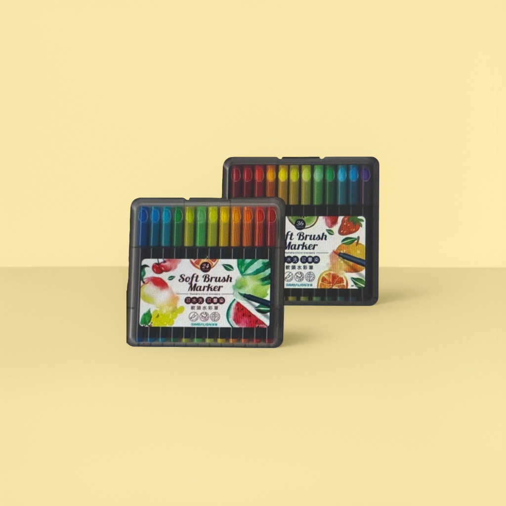 Black plastic box of soft-tipped watercolor pens, 24-color and 36-color set, fruit pattern Soft Brush Marker Application Scenario