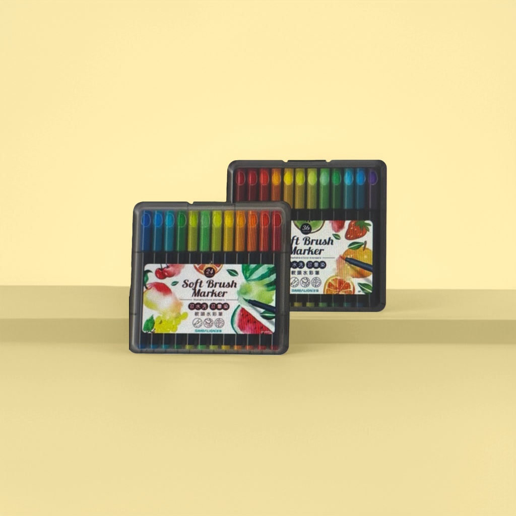 Black plastic box of soft-tipped watercolor pens, 24-color and 36-color set, fruit pattern Soft Brush Marker