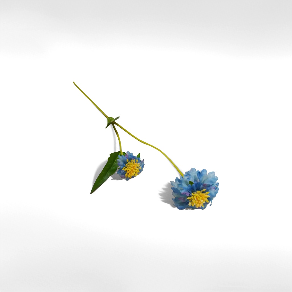 蓝色黄心人造花带绿叶茎枝仿真花装饰家居插花