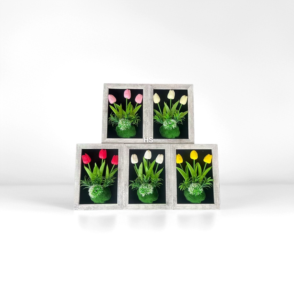 Grey photo frame three-headed tulip decorative item, artistic arrangement for the living room, bedroom and table Specification image