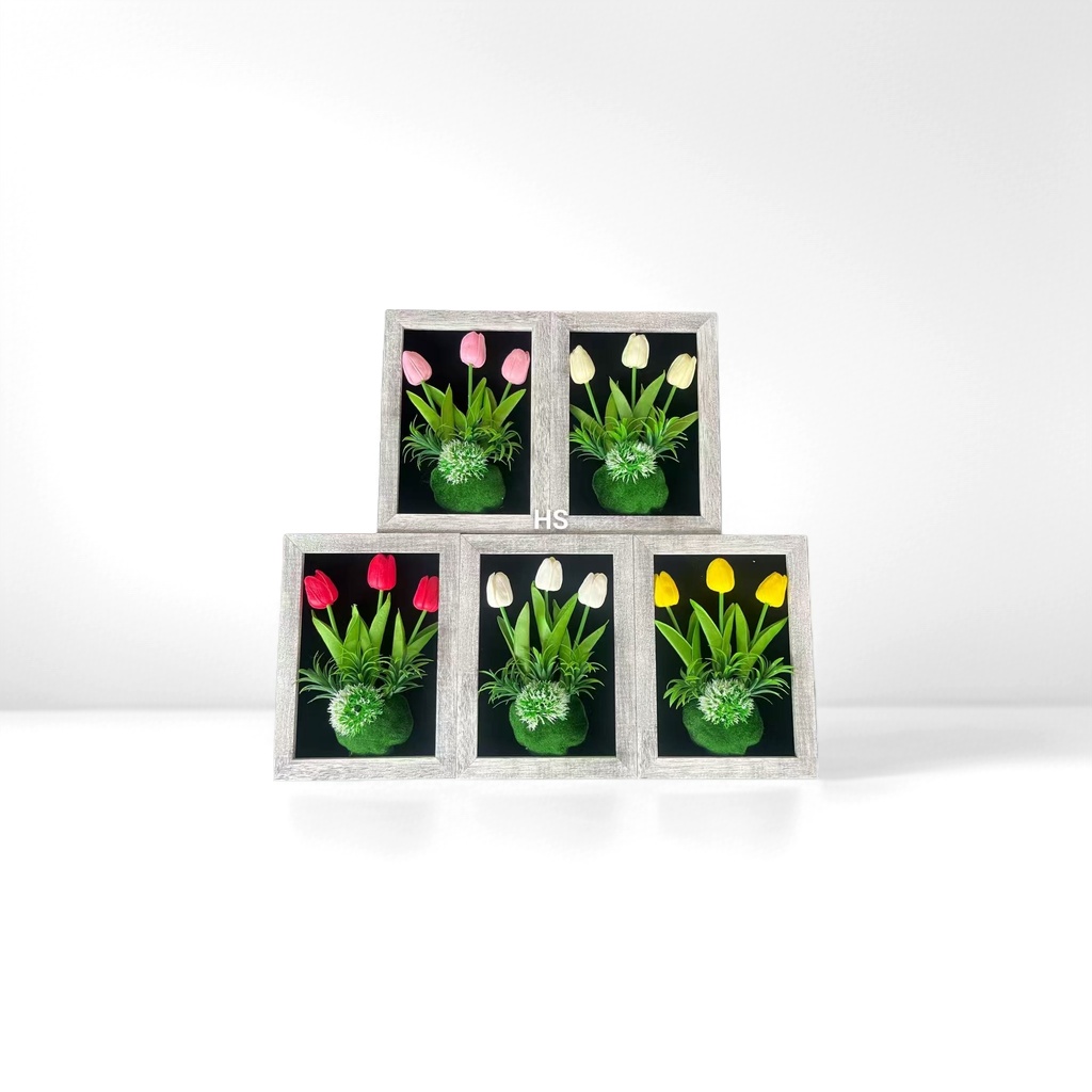 Grey photo frame three-headed tulip decorative item, artistic arrangement for the living room, bedroom and table Application Scenario