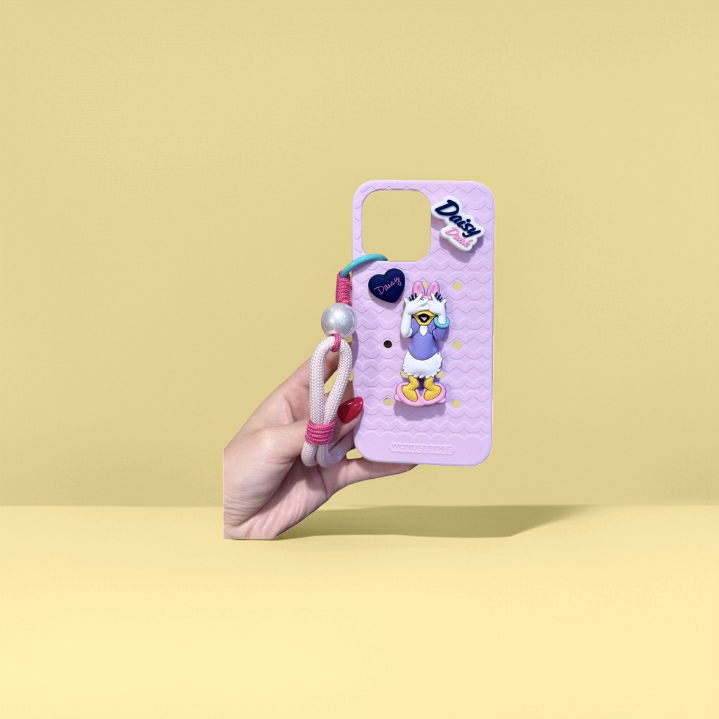 Daisy pink phone case, wavy heart-shaped Daisy sticker woven lanyard details Picture