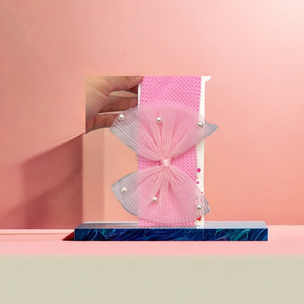 粉色蕾丝蝴蝶结发带产品图
