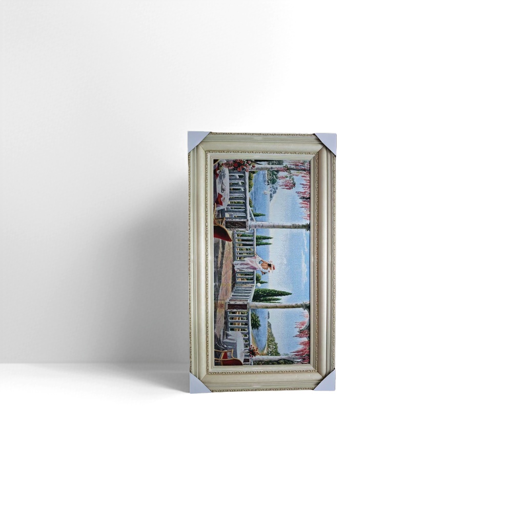 The soft furnishings for the living room and bedroom are decorated with beige carved picture frames and landscape embroidery paintings details Picture