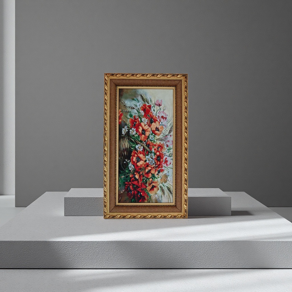 Golden carved picture frame floral oil painting decorative hanging painting, artistic decorative items for living room and bedroom walls Application Scenario