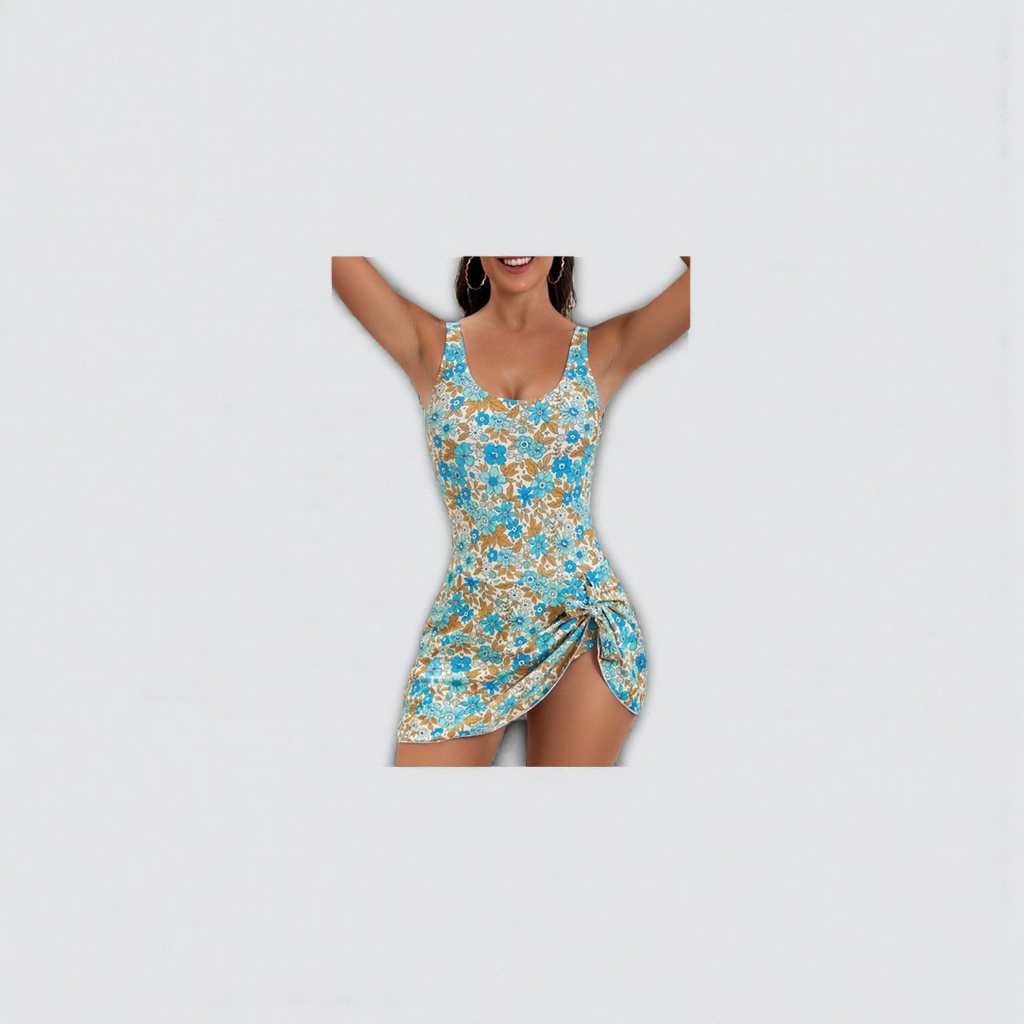 Blue, white and brown floral patterned one-piece swimsuit for women, quick-drying and chlorine-resistant swimsuit for seaside vacation Application Scenario