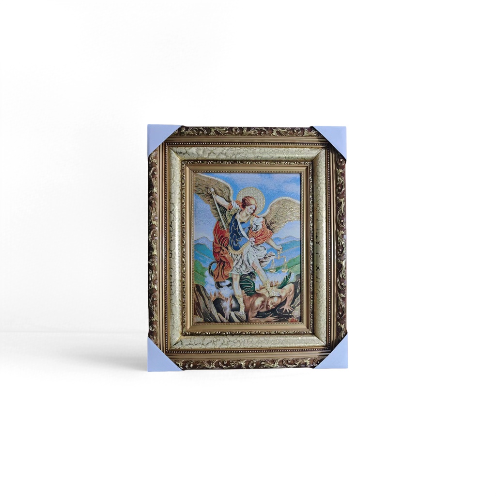 Golden carved angel fighting Devil hanging picture frame 180g details Picture