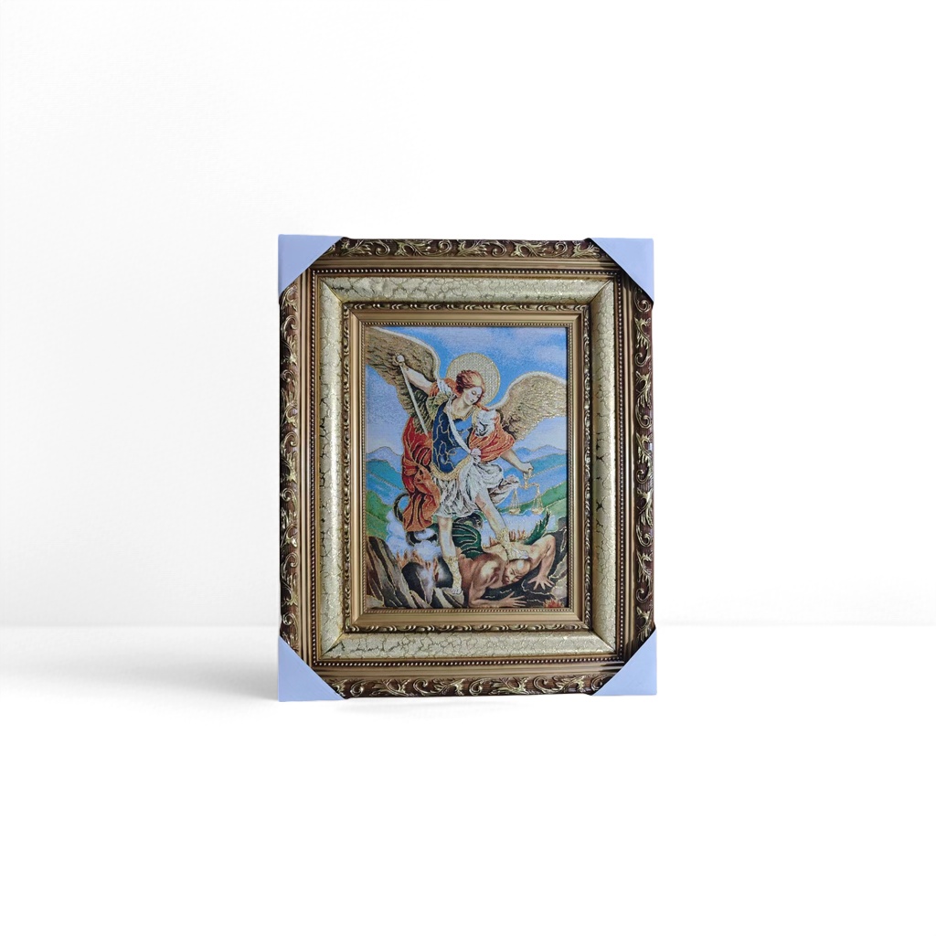 Golden carved angel fighting Devil hanging picture frame 180g