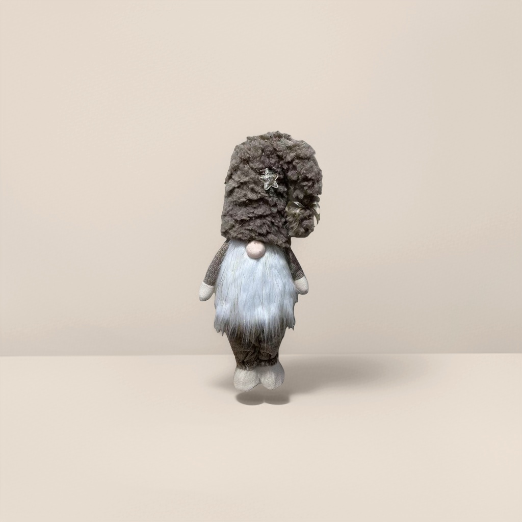 A grey plush Christmas dwarf doll with a star-decorated hat Application Scenario