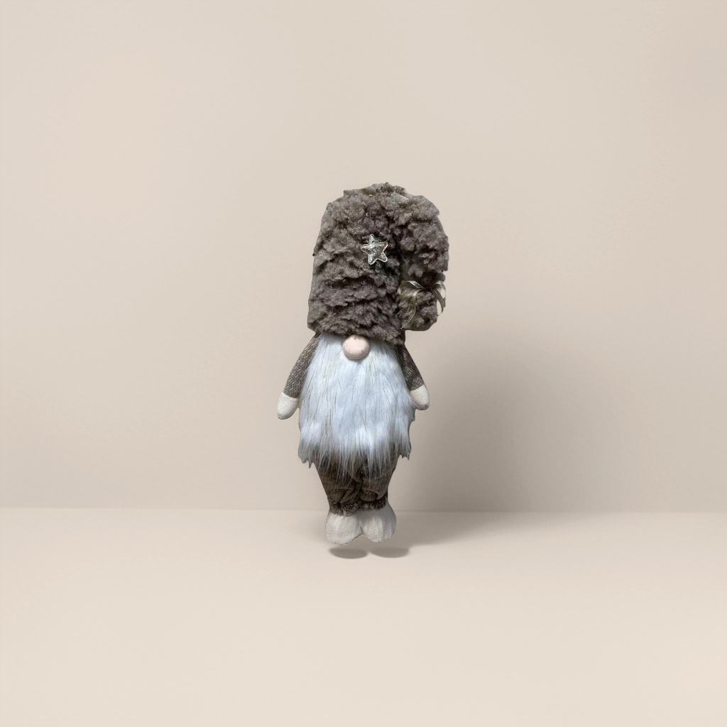 A grey plush Christmas dwarf doll with a star-decorated hat Specification image