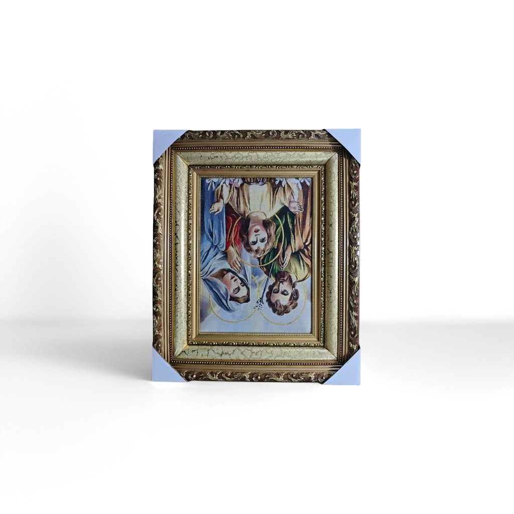Golden carved picture frames with religious figures, tapestries, wall hangings, decorative art home furnishings