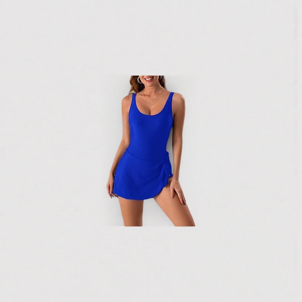 Blue one-piece swimsuit for women, high-waisted, slimming, anti-walking, light-speed dry swimsuit details Picture