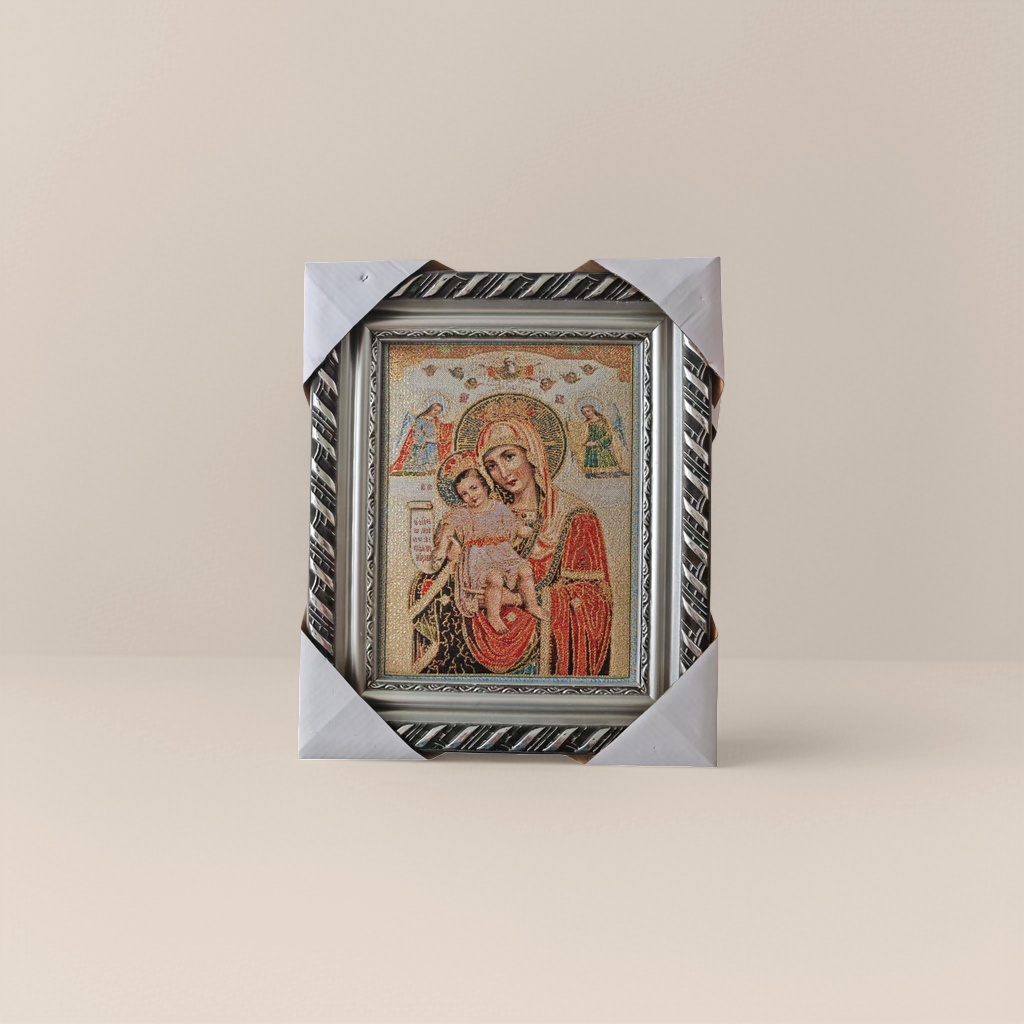 Silver carved photo frame, mother and child brocade painting, decorative painting, living room and bedroom hanging painting Specification image