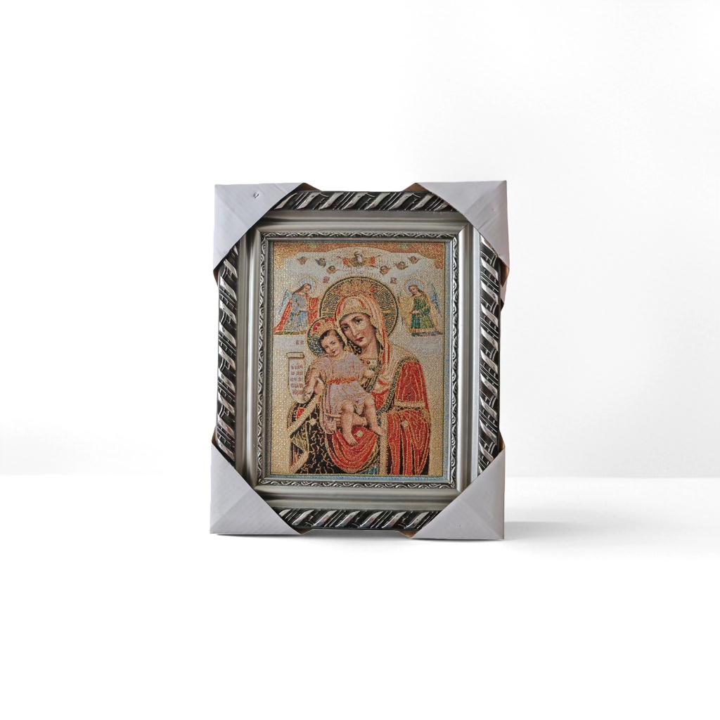 Silver carved photo frame, mother and child brocade painting, decorative painting, living room and bedroom hanging painting details Picture