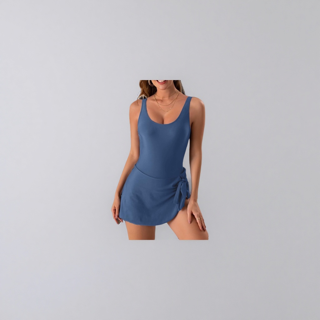 Traje de baño de una pieza azul mujer alta estiramiento adelgazar sunguard traje de baño traje de baño Specification image