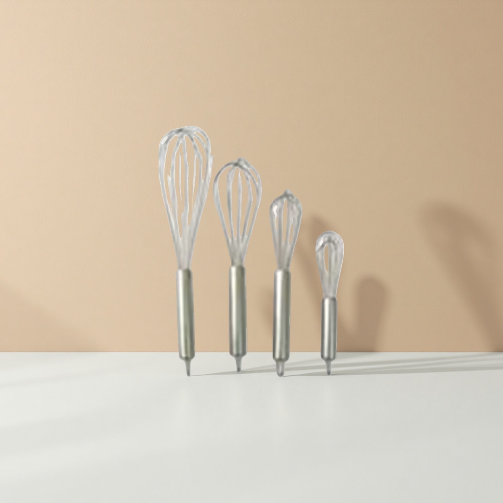 Silver metal egg beater, a household baking and stirring tool, is made of food-grade stainless steel, durable and easy to clean
